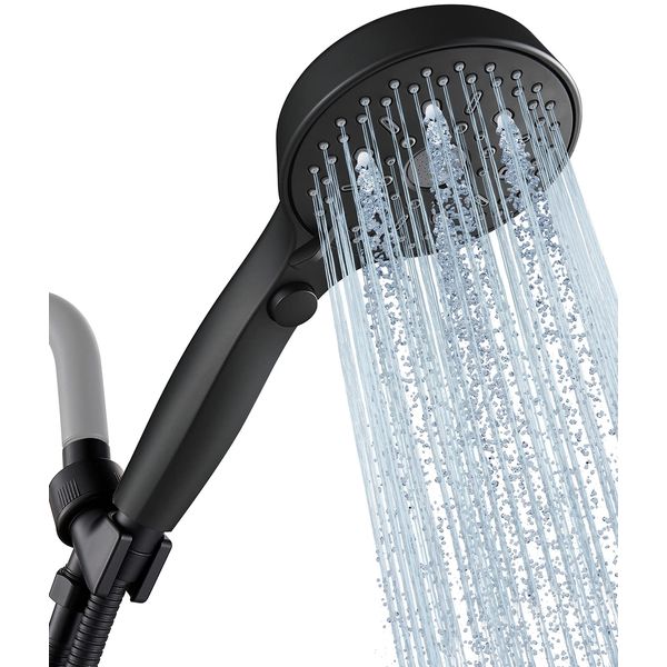 Heemli 12 Functions Shower Head with handheld, Hand held Shower with ON/OFF Pause Switch, High Pressure Shower Head Set with Hose Adjustable Bracket Rubber Washers - Black - U.S. Design Patents