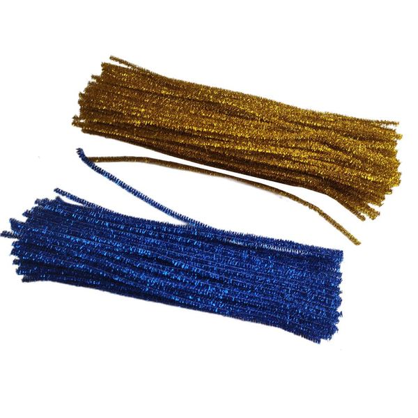 200 Pcs Shiny Tinsel Chenille Stems Sparkle Metallic Pipe Cleaners Bulk, Wired Sticks for DIY Arts Crafts, Wedding, Home, Party, Christmas Holiday Decoration(Gold Blue)