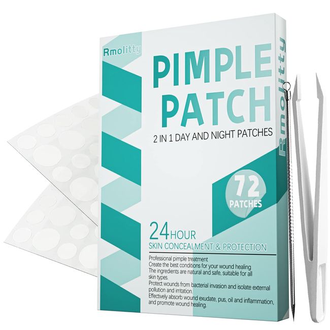 Rmolitty Pickel Patches, Hydrocolloid Patches, Wasserdichtes und Atmungsaktives Acne Patch, Tag und Nacht 2 in 1 Absorbieren Die Sekrete Anti Pickel Patches (72 pcs)