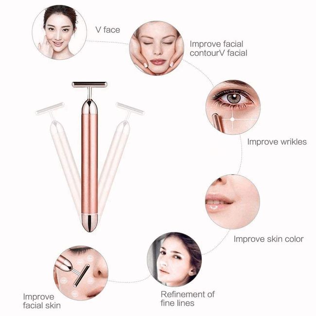 Beauty Bar 24k Golden Pulse Facial Massager T-Shape Electric Face