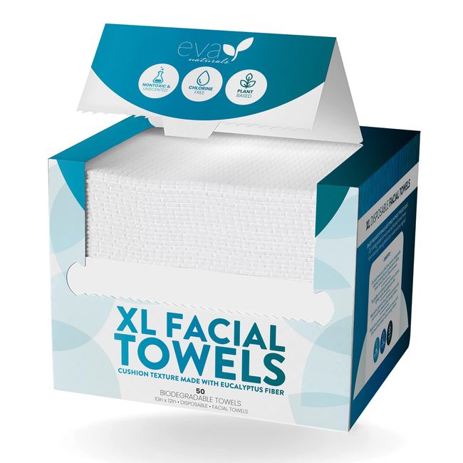 Disposable Face Towels - XL Biodegradable, Eucalyptus Fiber, Daily Clean Towels For Face, Make Up Remover Dry Facial Wipes, 50 Ct