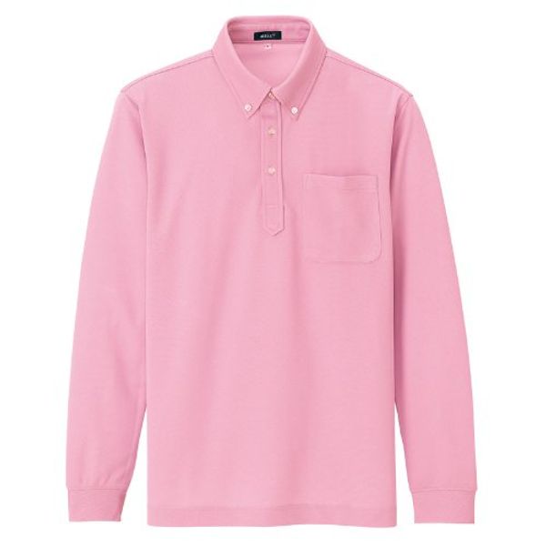 AITOZ #AZ-10598 Men's Long Sleeve Button Down Polo Shirt, Sweat Absorbent, Quick Drying, Pink 4L