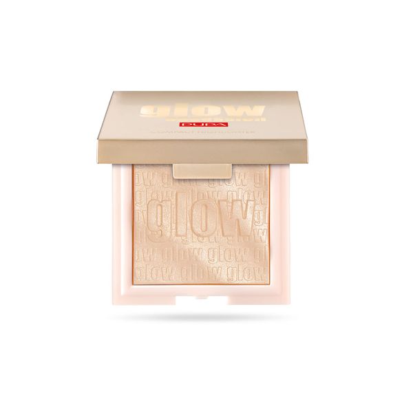 PUPA Milano Glow Obsession Compact Face Highlighter - Stunning Glow-From-Within Look - Luminous Baked Powder - Lightweight All-Over Powder, Highlight, Blush, And Bronzer - 100 Light Gold - 0.211 OZ