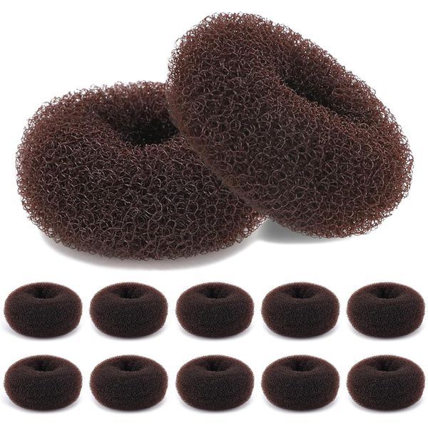 HOFASON Hair Bun Maker Donut 12 Pcs, Large Hair Donuts for Buns Ring Style Ballet Hair Bun Hair Accessories Bulk Sock Bun Doughnut for Women Girls Long & Thick Hair Buns Shaper (Size L/3.54 In, Brown)