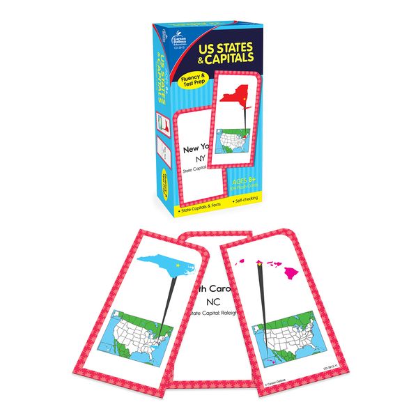 Carson Dellosa 109-Piece States and Capitals Flash Cards for Kids, Classroom Geography Games for Kids 8-12, Picture Flash Card Learning Resources, Grade 3-5