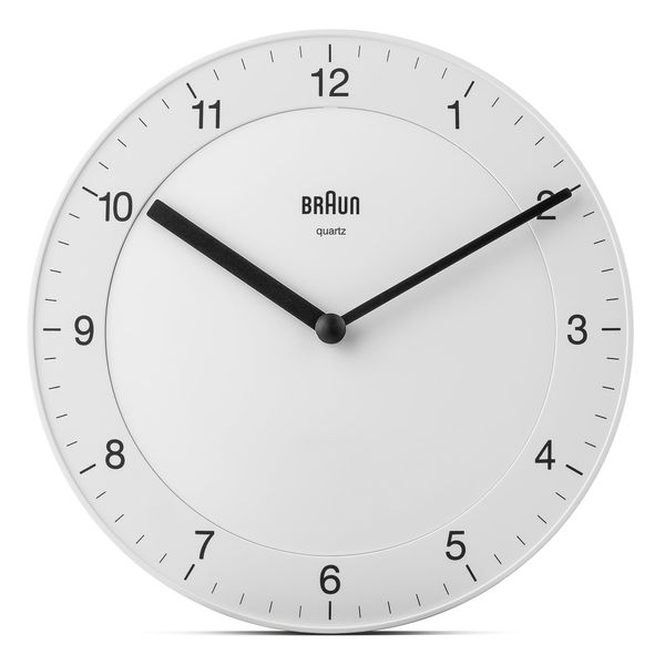 Braun Classic Analogue Wall Clock with Quiet Quartz Movement, Easy to Read, 20cm Diameter in White, Model BC06W, One Size