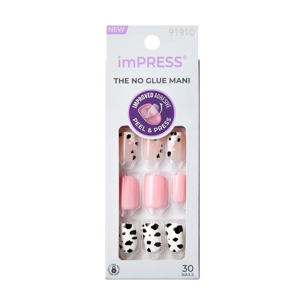 KISS imPRESS No Glue Mani Press-On Nails, Mini, One Chance', Light Pink, Short Size, Squoval Shape, Includes 30 Nails, Prep Pad, Instructions Sheet, 1 Manicure Stick, 1 Mini File