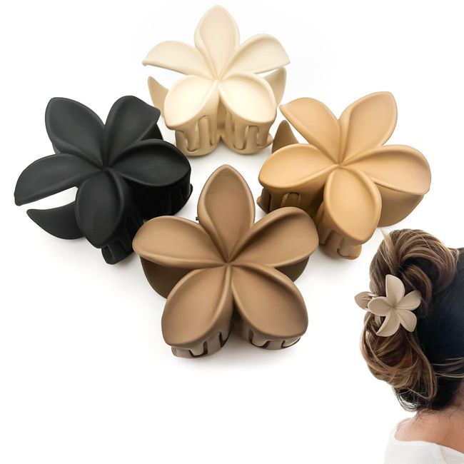 Kireida® 4 Stück rutschfeste, Matte Blumen-Haarspangen für Frauen, Dickes Haar, dünnes Haar, Zubehör für Frauen, neutrale Blumen-Krallenklammern für Dickes Haar