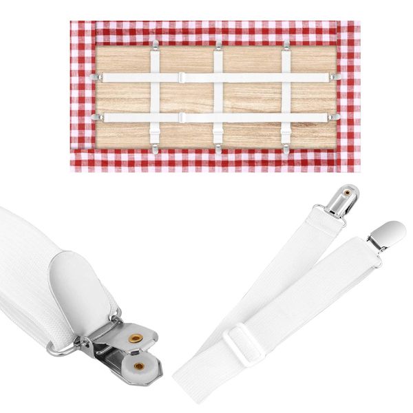 COMNICO 5PCS Hidden Strap Tablecloth Clips Elasticity Adjustable Table Cloth Holder Clamp Shoulder Strap Fasteners Keep Table Cover from Sliding (White)