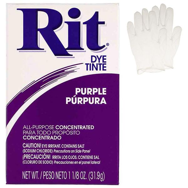 All Purpose Concentrated Rit Dye Powder Single Pack with Plastic Gloves for Clothing, Décor, and Crafts – Purple