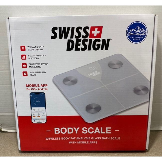 Swiss Design Wireless Body Fat Analysis Glass Bath Scale