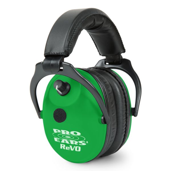 Pro Ears ReVO Electronic Earmuffs, Child-Sized Hearing Protection Muff, NRR 25, Dual Circuit Boards, Exclusive DLSC Technology, Pro Form Leather Seals, Made in USA, Neon Green