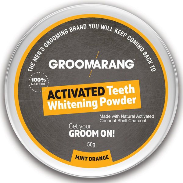 Groomarang Activated Charcoal And Coconut Shell Mint Orange Teeth Whitening Powder 50g