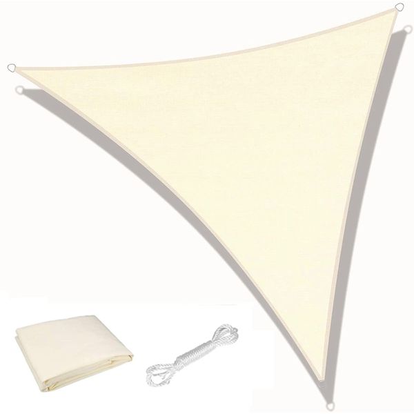 KAHEIGN Triangle Sun Shade Sail, 3m x 3m x 3m Waterproof 98% UV Block Sun Shade Canvas 180gsm Sunscreen Awning Canopy for Outdoor Garden Patio Yard Party (Cream)