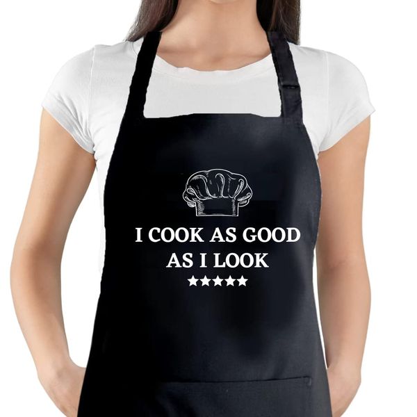 Second Ave Unisex Funny I Cook As Good As I Look Black Apron BBQ Grill Cooking Kitchen Apron