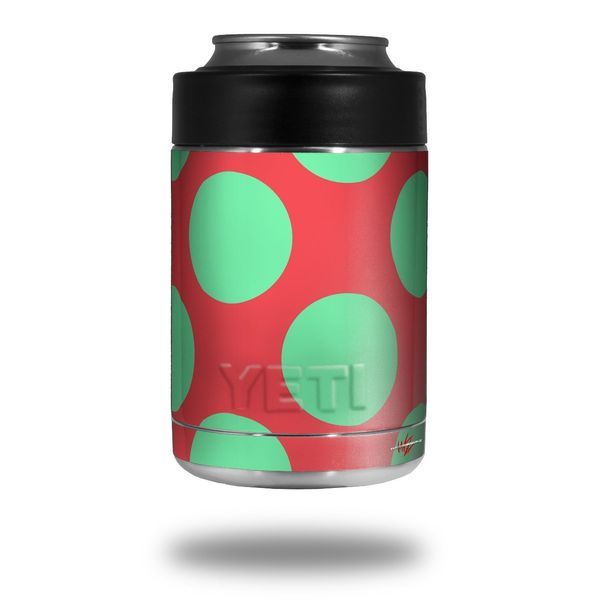 Kearas Polka Dots Green On Salmon - Decal Style Skin Wrap fits Yeti Rambler Colster and RTIC Can (Cooler NOT Included)