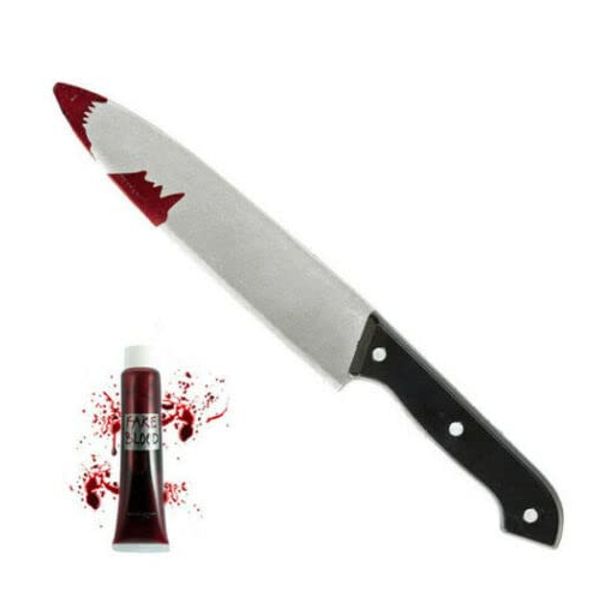 jokeshop Bloody Kitchen 31cm Knife & Fake Blood Halloween Horror Fancy Dress Blood Blade