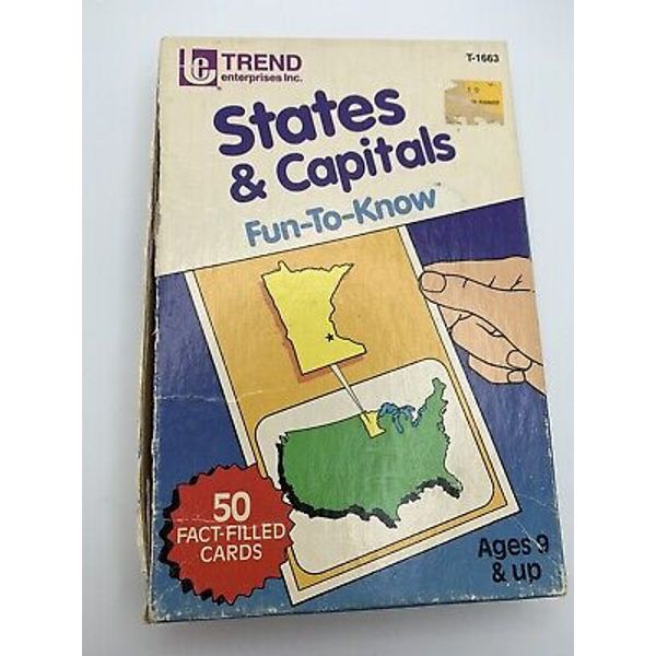 Trend States & Capitals Learning Flash Cards 50 States Vintage 1987 School