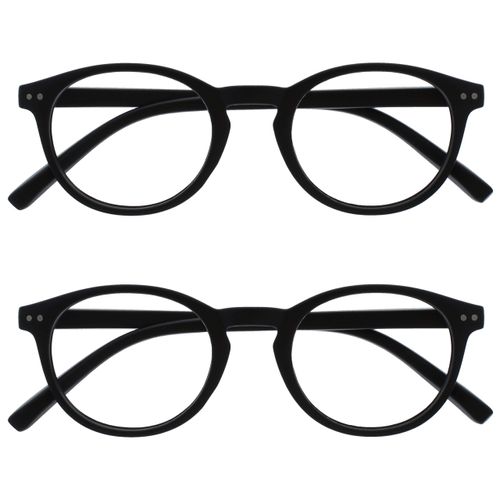 Opulize Zen Reading Glasses 2 Pack Cool Round Frame Spring Hinges Scratch Resistant Matt Black Mens Womens RR24-1 +2.50