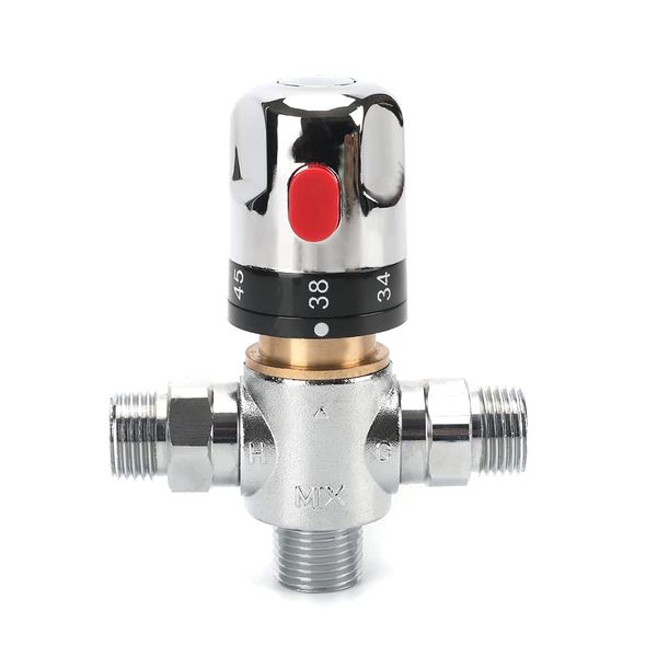 Tremax Thermostatic Mixing Valve,Shower Mixer with 1/2“G Connector,Water Temperature Control Valve,Centidrage Scale Mark, Solid Brass (Grey)