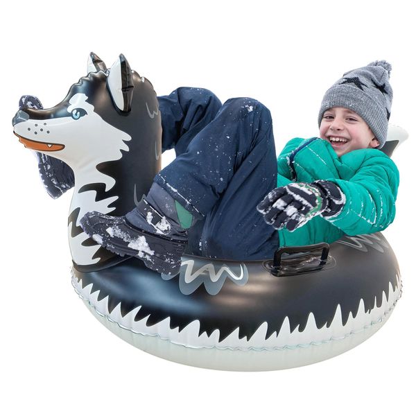 MinnARK Sports Husky Snow Tube: Inflatable Snow Toy for Kids, Winter Sled, Animal Snow Toy