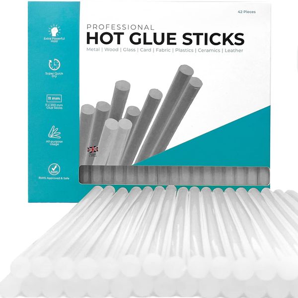 Professional Hot Glue Sticks by Smith’s® | 11mm x 200mm | 42 Pack | Grade A+ Clear Glue Gun Refills | Environmentally Safe EVA Resin | RoHS Certified | Fits 99.9% of Glue Guns | Perfect for Most Uses