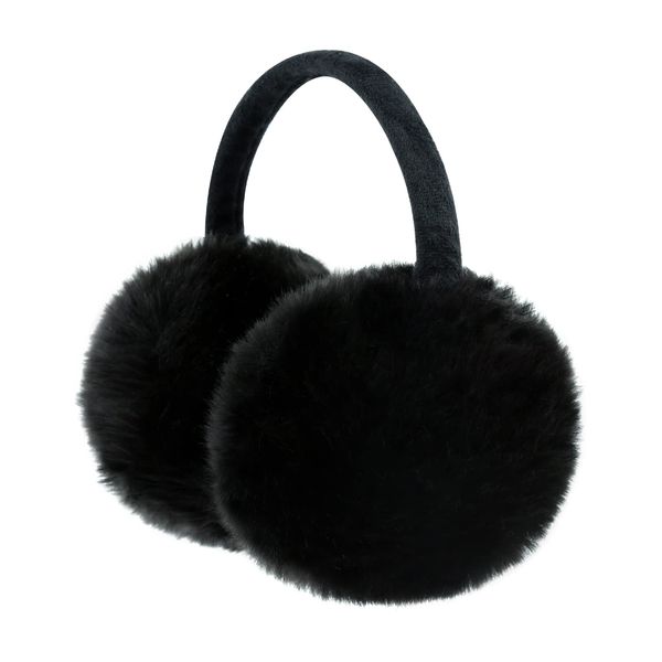 FSTEOE Winter Ear Muffs Women Warm Earmuffs Girls Ear Warmer Soft Plush Outdoor Plush Adjustable Ear Cover (Black)