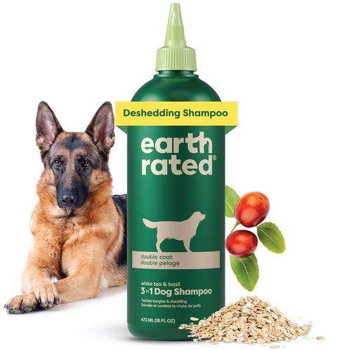 Earth Rated 3-in-1 Deshedding Dog Shampoo and Conditioner, Deodorizing Oatmeal Shampoos for Dogs and Puppies, Great for Smelly Pets, White Tea and Basil Scent, 473 ml