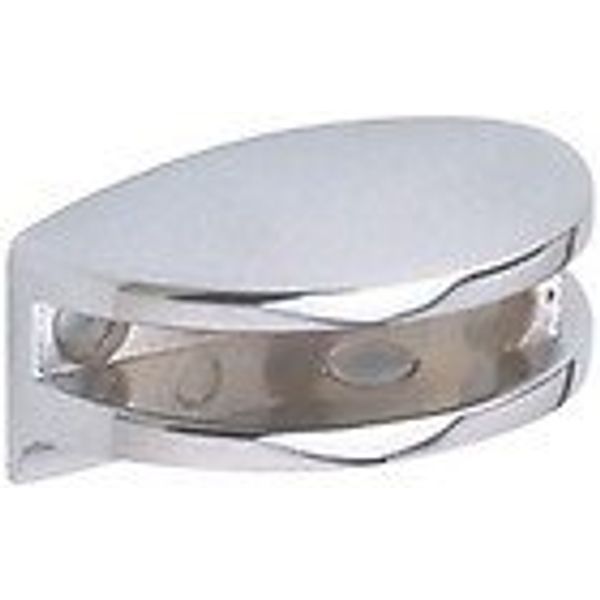 2 CURVED POLISHED CHROME GLASS SHELF CLAMP SUPPORT BRACKETS (SUKI)
