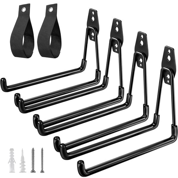 HUPBIPY Garage Hooks 4 Pack, 7.7 inch Long Hooks, with 2 Extension Cord Holder Organizer, Heavy Duty Garage Hanger, Ladder Hooks for Garage Wall