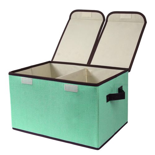Tcbelosion Foldable Fabric Storage Box with Double-Lid & Dividers, Large Organizer for Home, Closet, Office(Green)