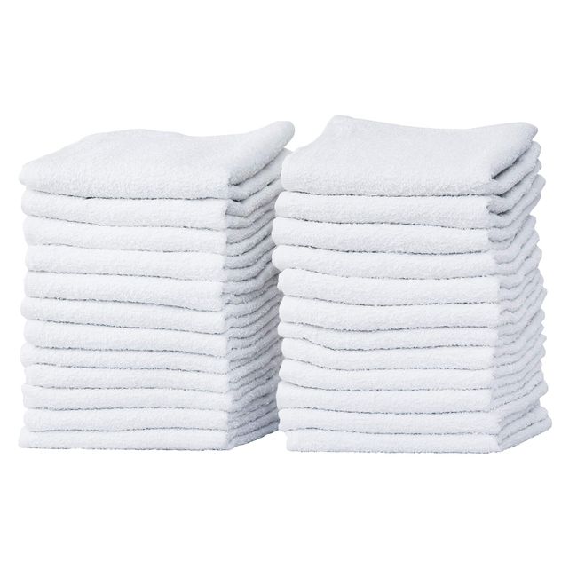 Pacific Linens 24-Pack White Thin 100% Cotton Towel Washcloths, Lightweight, Commercial Grade and Ultra Absorbent