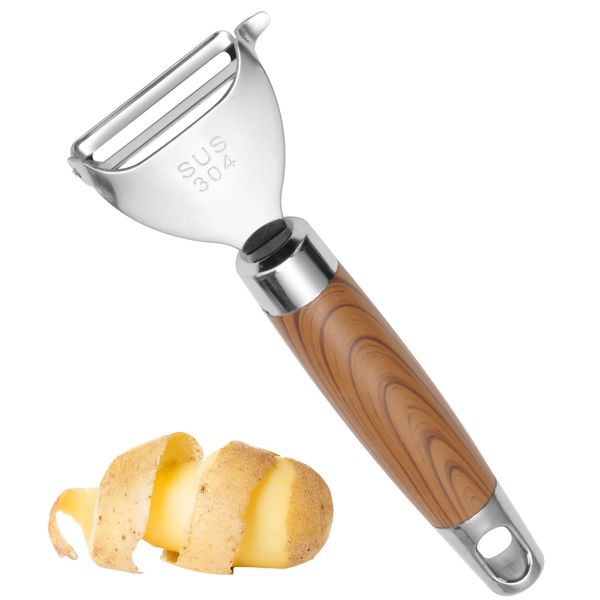 Stainless Potato Peeler, Vegetable Speed Peeler with Wooden Handle, 304 Stainless Steel Good Grip - Y Shaped with Eye Remover, Multifunctional Peeler for Vegetable Fruits Kitchen Utensil