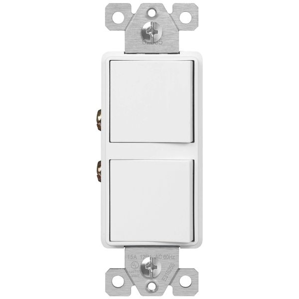 ENERLITES Double Paddle Rocker Combination Decorator Switch, Ground Terminal, Copper Wires Only, Single Pole or 3-Way, Residential/Commercial Grade, 15A 120-277VAC, 62835-W, White