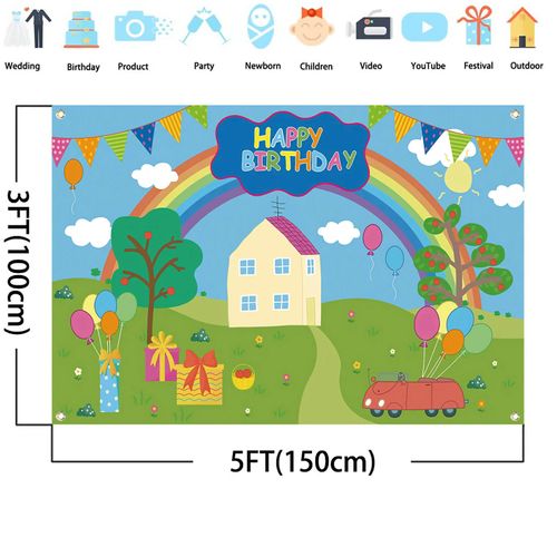 Pig Birthday Backdrop for Girls & Boys - Durable Fabric Happy Birthday Backdrop - 5x3ft - Baby Shower Decorations