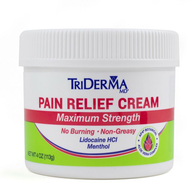 TriDerma MD Topical Pain Relief, Lidocaine/Menthol Cream 4 Ounce Jar