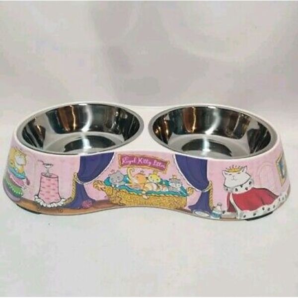 Kitty Royal Family Bamboo Nonslip Cat Bowl Set Removable Metal Bowls 13" W