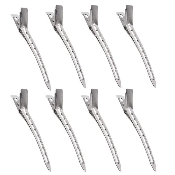 KINDOYO 3.5 Inch Duck Bill Hair Clips - Silver Hair Sectioning Clips Metal Alligator Curl Clips Crocodile Clips Hair Styling DIY Clip with Holes