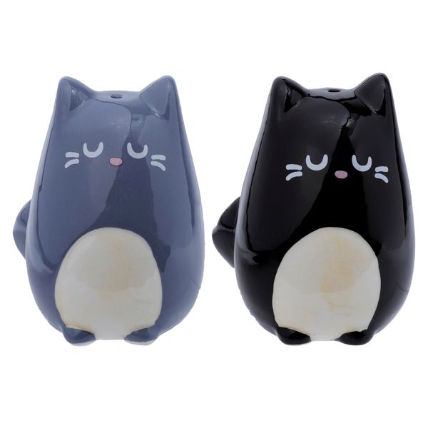 Puckator Ceramic Salt and Pepper Set, Cat, Black/Grey