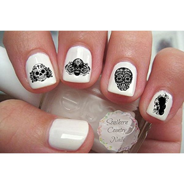 Black Sugar Skull Set 3 Nail Art Decals