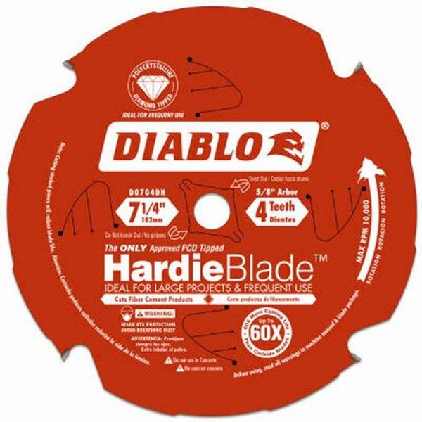 Diablo by Freud D0704DH 7-1/4"x4T PCD Tip TCG Hardie Fiber Cement Saw Bld,5/8 Arbor, Multicolor