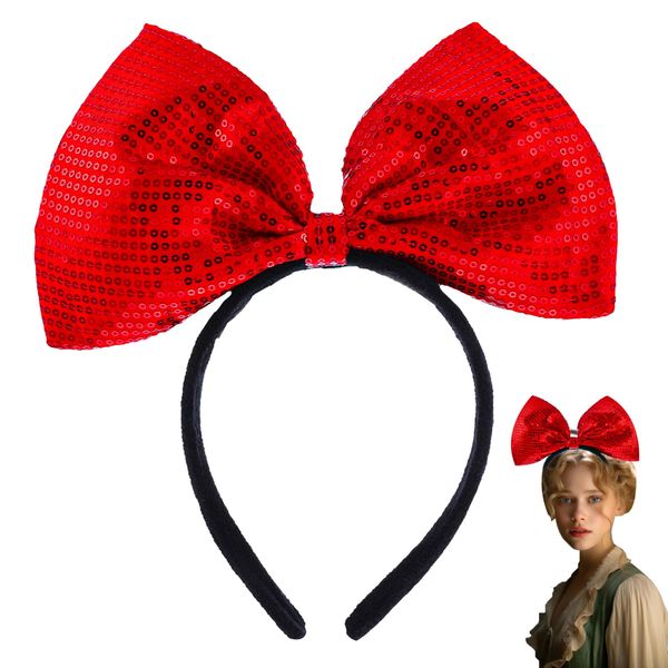 Sibba Bows Headband Halloween Christmas Party Hairstyle Sequins Ears Hairband Plastic Headpiece Wide Headwear Festival Headdress School Stage Performance Masquerade Costume Fascinator