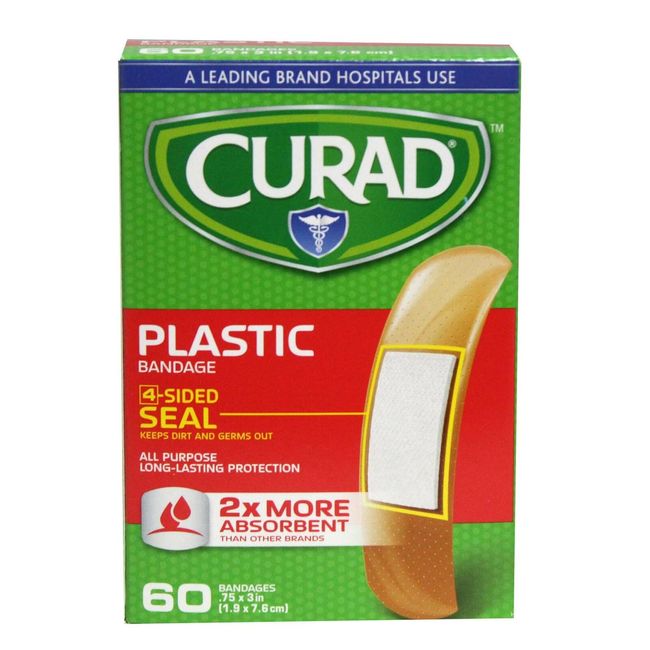 Curad Plastic Bandages 4 Side Seal 2x More Absorbent 60 Count