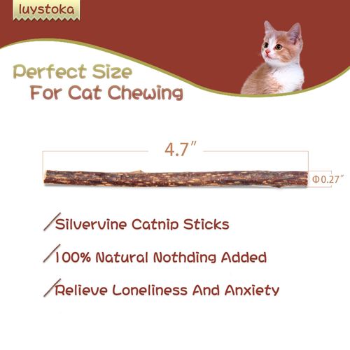 Luystoka Cat Toys Silvervine for Cats Cat Chew Stick Catnip Toys Matatabi Silvervine Sticks Kitty Chew Toys for Indoor Cats Wooden Stick Kitten Teething Interactive Wand Toys for Bored Cats 10PCS