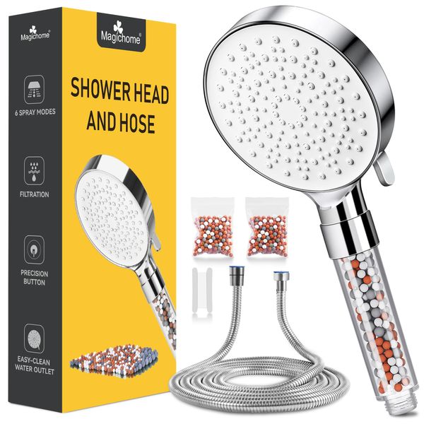 Magichome Ionic Shower Head and 2M Hose, Newest 6 Modes High Pressure Universal Filter Shower Head for Hard Water Low Water Pressure with Extra Replaceable Accessories