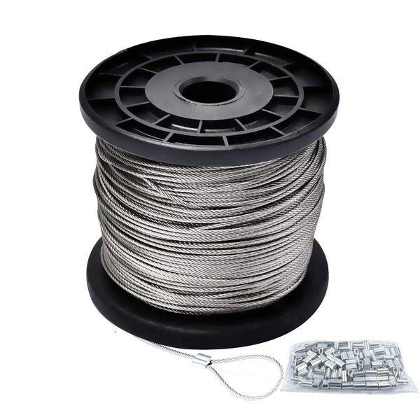 Wire Rope Wire 1mm Stainless Rope 1mm 100m with Aluminum Sleeve 150pcs Stainless Wire Rope Composition 7x7(SUS304) Stainless Steel Wire Soft Rust Resistant Wire Fishing Forestry DIY Fence