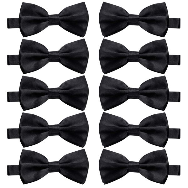 10 Pcs Elegant black Pre-tied Bow ties Formal Tuxedo Bowtie Set with Adjustable Neck Band,Gift Idea For Men And Boys