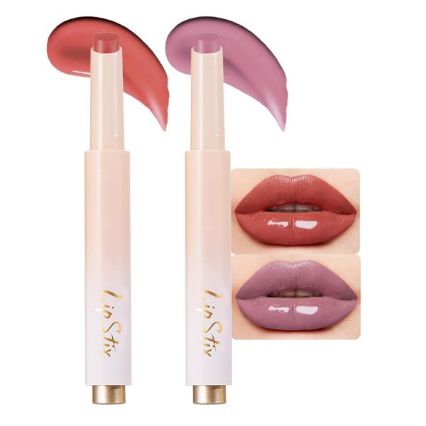 Kaely 2Pcs Nude Pink Morganite Moisturizing Lipstick Glossy Tinted Lip Balm,Long Lasting Non-Stick Lip Gloss Cute Makeup,Lip Tint Stain Glow Korean,High-gloss for Plumper Looking Lips,01+02