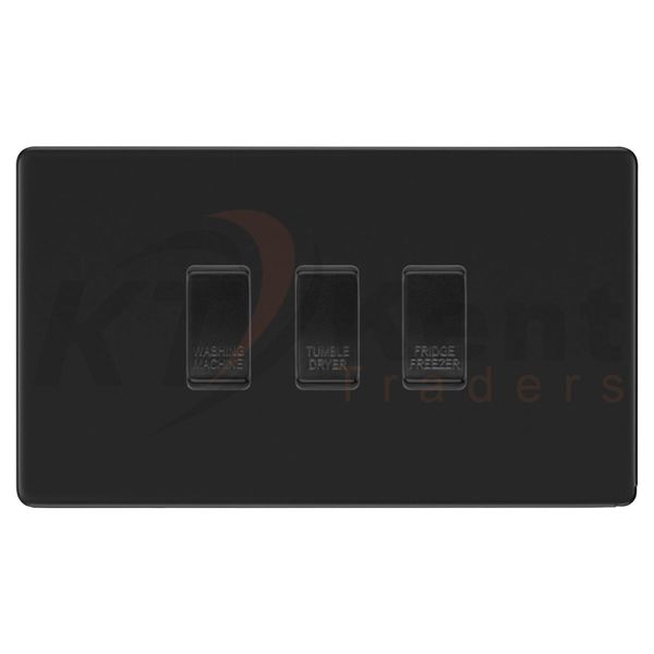 BG Screwless Matt Black 3 Gang Custom Appliance Grid Switch Panel Kitchen
