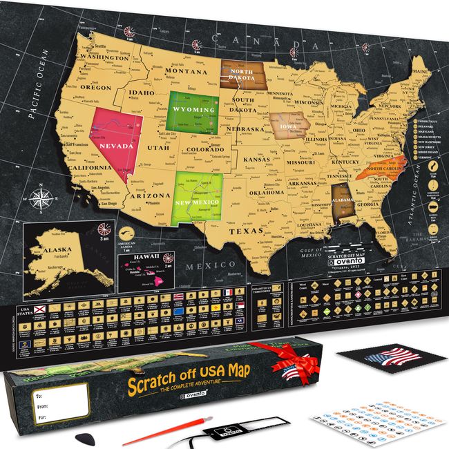 OVANTO The exclusive 17x24” Scratch off Travel Map designed from scratch for people requiring more! the only United States map with super easy scratch foil & tons of extra features